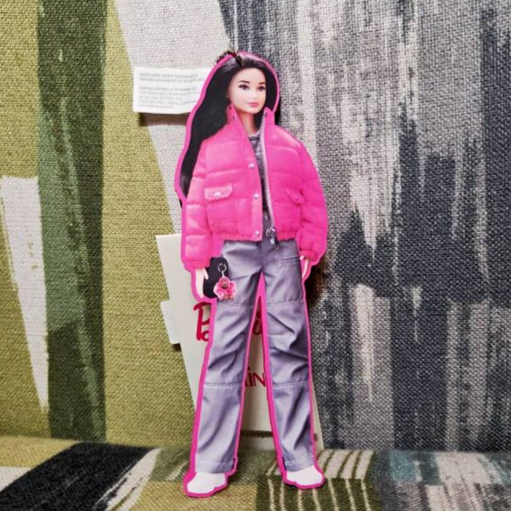 Barbie x Kipling Pink Key Fob Bag Charm 2023 Mattel Barbie In Pink Coat